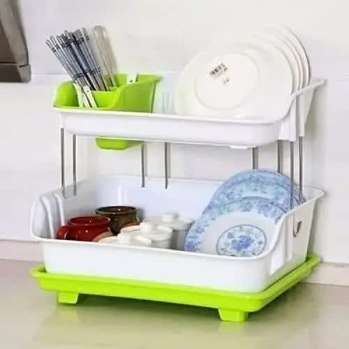 Double Layer Dish Drainer And Plate Rack - Multicolour