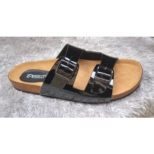 Deewai Black Genuine Italian Patent Leather 2 Straps Birkenstock Slippers