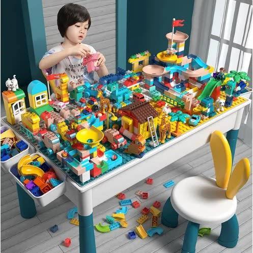 Children Bricks Building Puzzle Game Diy With Table And Chairs