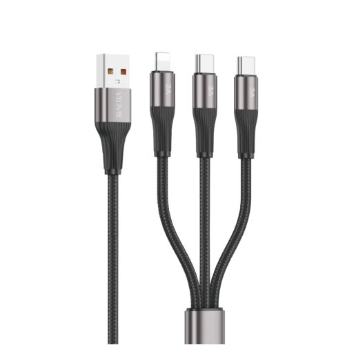 3a Fast Charging 3 In 1 Multi Usb Charging Cable - Black