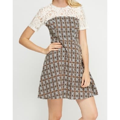 Contrast Mesh Insert Printed Dress 0004