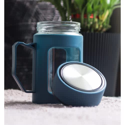 Glass Travel Mug With Lid - 500ml - With Plastic Protection And Transparent Window - 1 Piece
