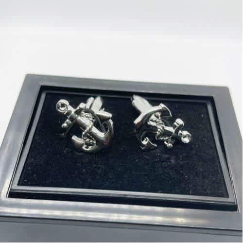 100 Silver Platted Ship Anchor Mens Cufflinks With Case Cufflinks