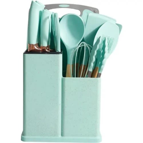 Cooking Utensils - Non-stick Silicone Cookware Set With Wooden Hand - Set 19 Pcs