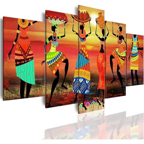 5-piece Abstract African Women Dancing Canvas Paintings Wall Art