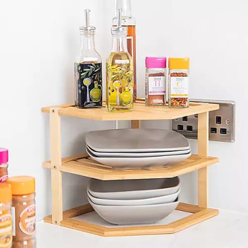 Bamboo 3 Tier Kitchen Corner Storage Shelf