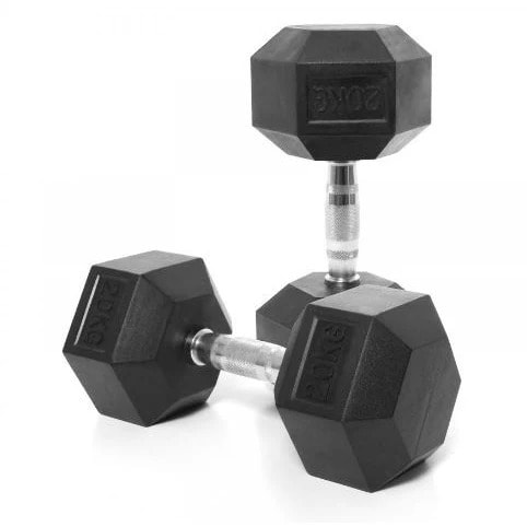 20kg Rubber Hex Dumbbell - 40kg Total
