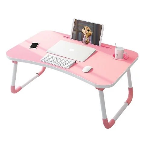 Foldable Laptop Table With Dock Stand & Cup Holder- Pink