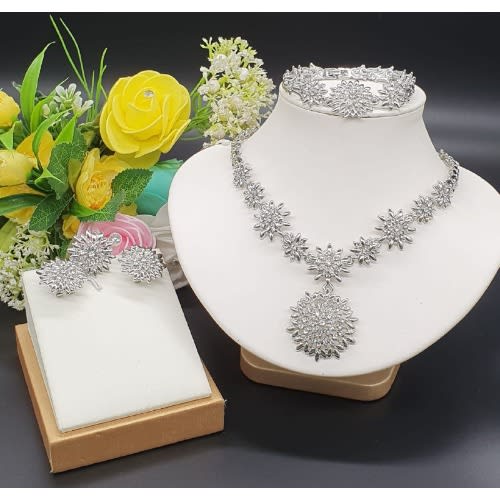 Studed Necklace Earrings And Bracelet Set -Silver