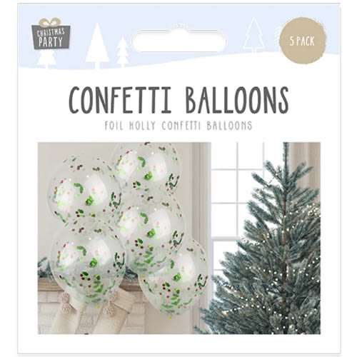 Foil Holly Confetti Balloons - Pack Of 5