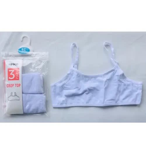 Girls Back To School Cotton Crop Bra - 3 Pieces
