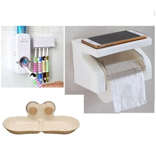 Soap Dish Toilet, Tissue Paper Roll & Automatic Toothpaste Dispenser