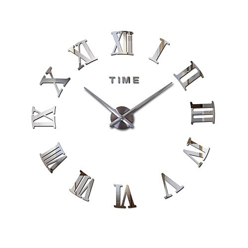 3d Big Acrylic Diy Roman Wall Clock- Silver