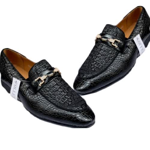 Men's Cosso Croc Skin Leather Shoe : Black