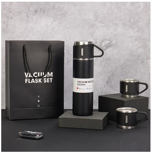 Vacuum Flask Set - 500ml - Black With 2cups