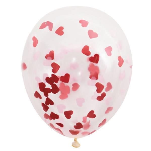 Pack Of 3 Love Heart Confetti Balloons - White & Red