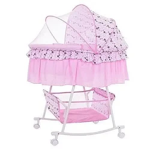 Baby Toddler Cradle Bassinet Crib Bed With Mosquito Net - Pink