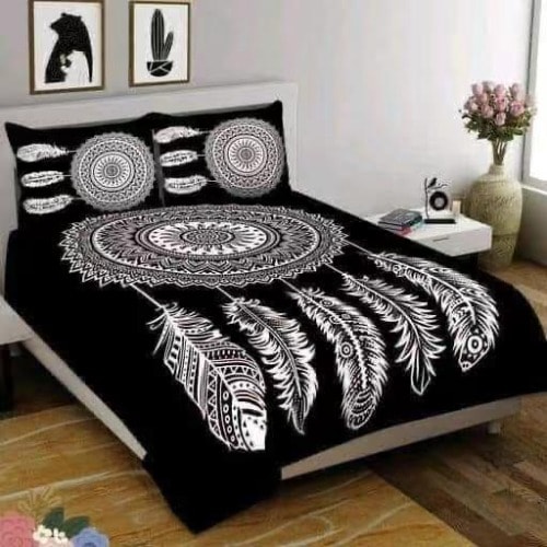 Bedsheet Duvet And Four Pillowcases - Black.