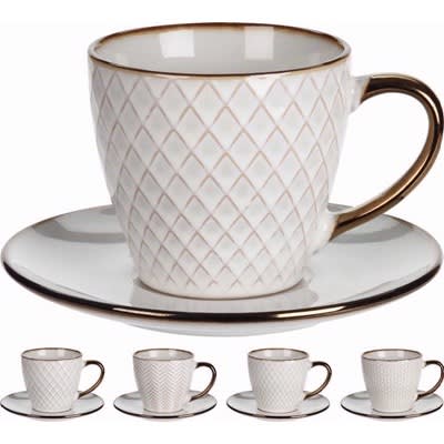 Stoneware Cup And Saucer - Set Of 4