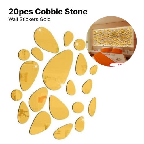 3D Cobblestone Mirror Wall Stickers - 20 pcs - Gold