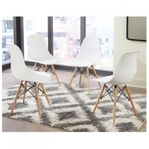Dinning Plastic Chair With Wooden Leg- Set Of 4- White