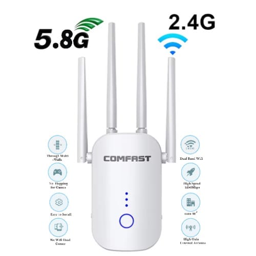 Wifi Extender 1200mbps Dual Band Repeater 2.4/5Ghz With 4 Ethernet Antennas