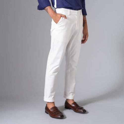Straight Cut Custom Fits Mens Chinos Trouser - White