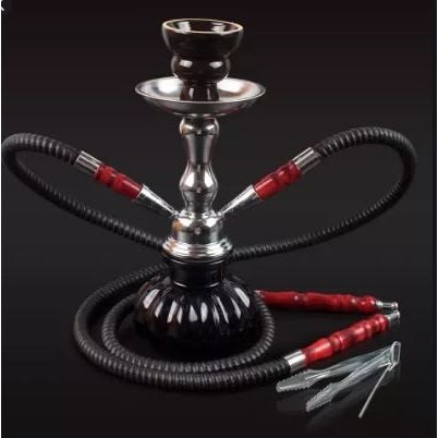 Mini Portable Shisha Hookah Complete Set With Double Hose Black