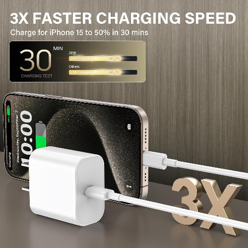 iPhone 15 / iPad Fast Charger With the 20W PD USB C Charger Block