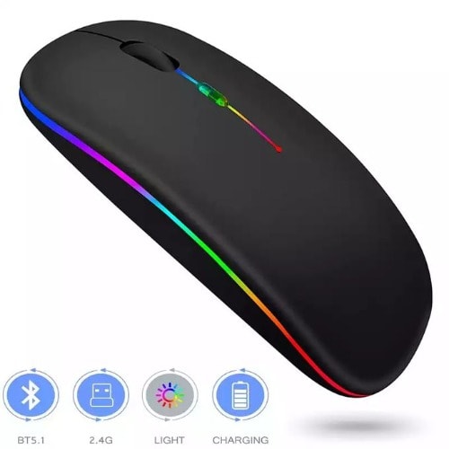 LED Gaming Rechargeable Wireless Mouse- Black