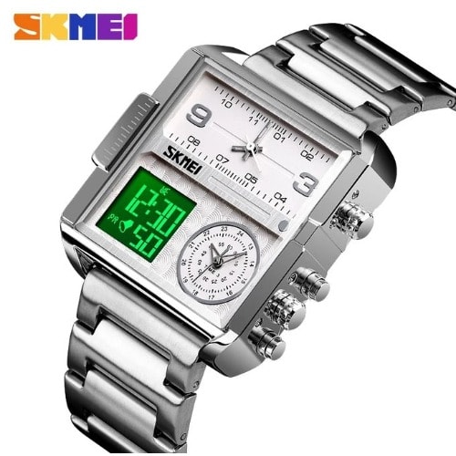 Square Stainless Steel Men's Wrist Watch - Silver