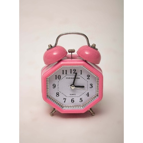 Octagonal Double Bell Alarm Clock - Pink