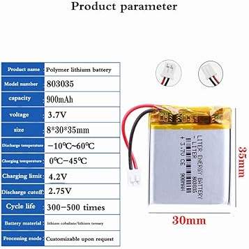 Rechargeable Battery For Smart Watch Etc 803035  3.7V