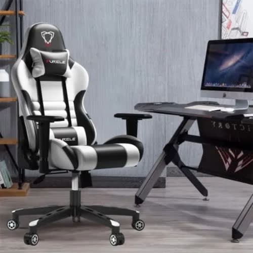 Furgle Racing Gaming Ergonomic Chair With Footrest - Black & White