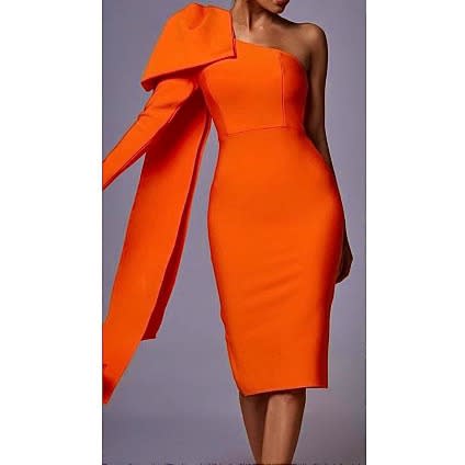Tube Dress With Bow Extension -Orange