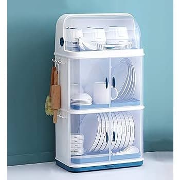 3 Tiers Plastic Plate Rack With Cover