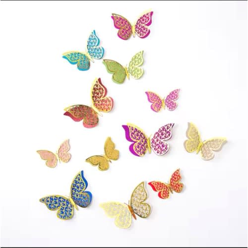 12pcs/set Butterfly 3d Mirror Pvc Wall Art Sticker