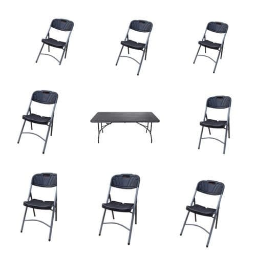 6 Ft Rectangular Table + 8 Chairs By 8 Seater - Black