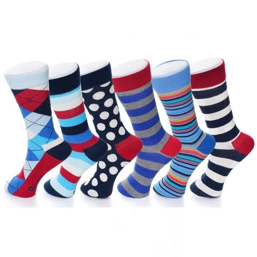 Men's Cotton 6 Pack Dress Socks - Solid Ribbed Argyle Set 229