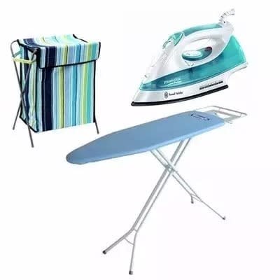 Steam Iron + Ironing Board + Laundry Basket