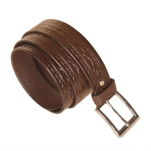 Mens Pattern Leather Belt- Brown