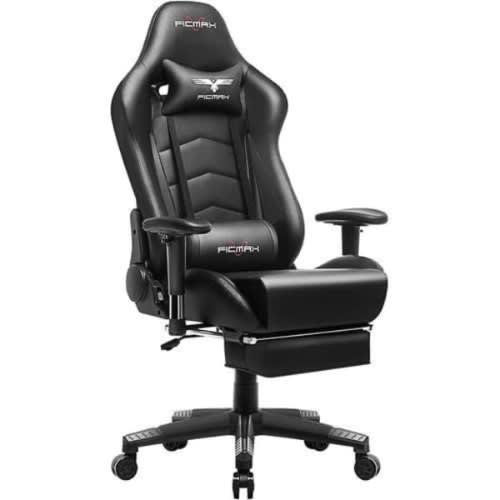 Leather Chair With Footrest - Black