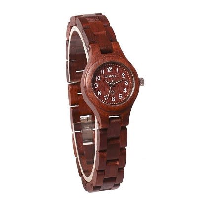 Small Dial Wooden Bangle Dress Watch Adjustable Round Quartz Wristwatches For Women
