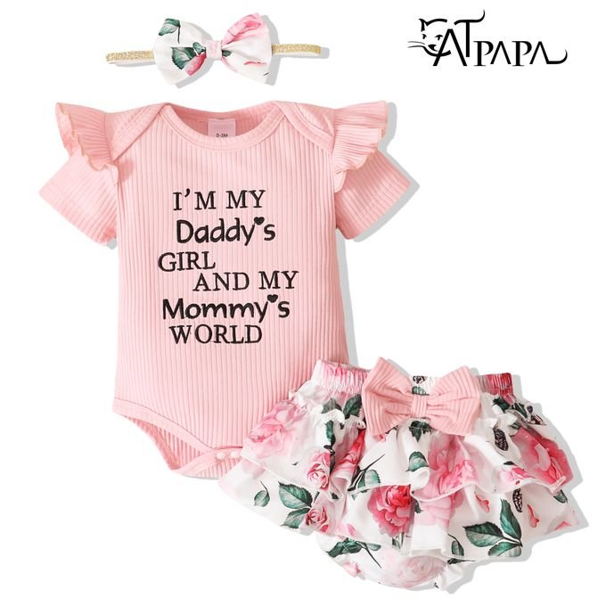 Catpapa 0-18Months Baby Girl Summer Ribbed Bodysuit Floral Pants Set