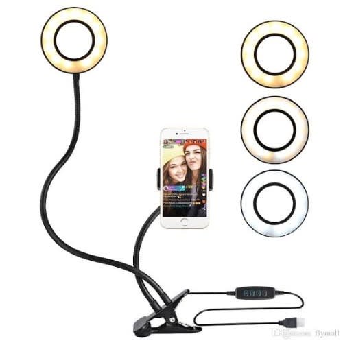 2 In 1 Cell Phone Holder Bracket With Led Selfie Ring Light