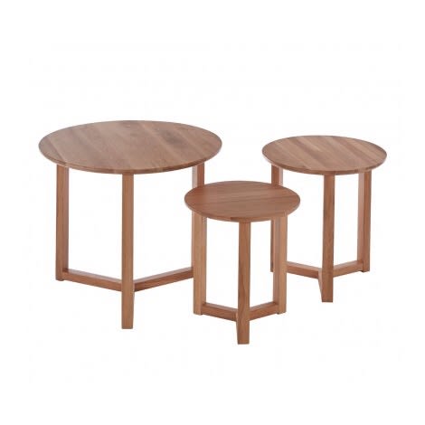 Set Of 3 Oak Wood Side Tables