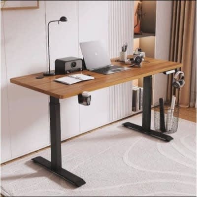 Electric Adjustable Height Standing Desk With - Brown Top