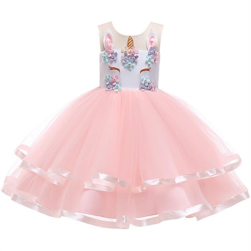 Girls'unicorn Party Dress -pink