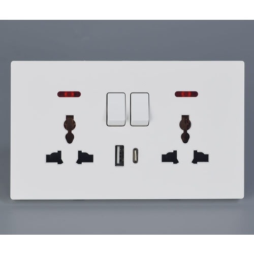 Double 3 Pin Universal Type C+ Usb - white