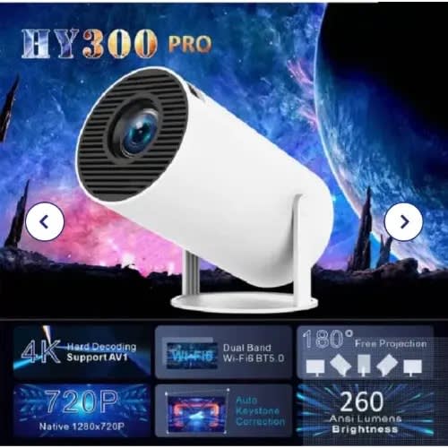180&deg; Rotate Portablewireless Projector - HY300 Pro Projector - HD Android 11 Wifi - 6/BT5
